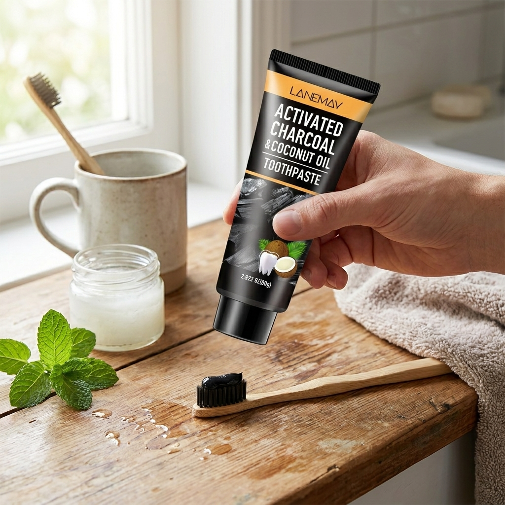 Black bamboo charcoal coconut toothpaste lifestyle